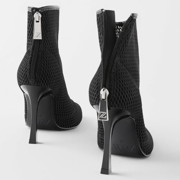 Zara Mesh Heeled Ankle Boots Black Color ALL SIZES - Picture 7 of 7